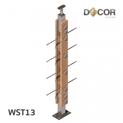 ราวบันได กันตก สแตนเลส | WST13 เสาสแตนเลสประกบไม้ กันตกสแตนเลส รูปร่างที่ 3 | Décor Stairs