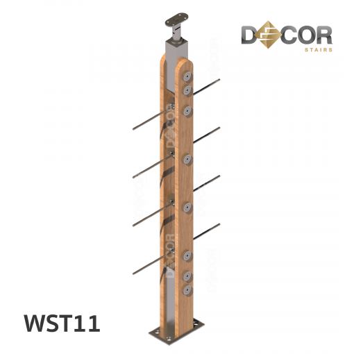 ราวบันได กันตก สแตนเลส | WST11 เสาสแตนเลสประกบไม้ กันตกสแตนเลส รูปร่างที่ 1 | Décor Stairs