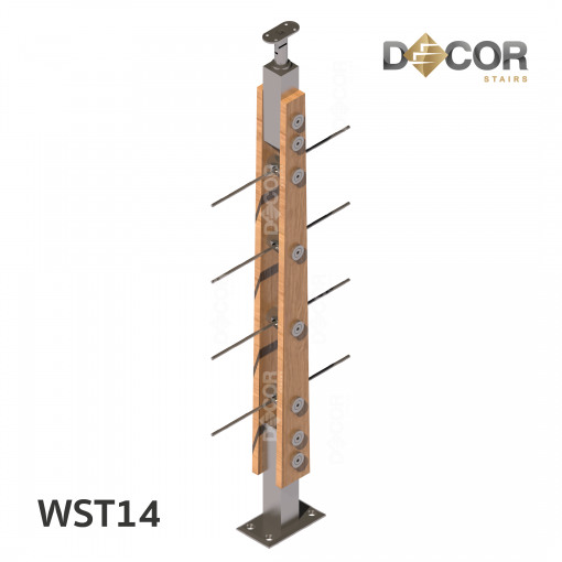 ราวบันได กันตก สแตนเลส | WST14 เสาสแตนเลสประกบไม้ กันตกสแตนเลส รูปร่างที่ 4 | Décor Stairs