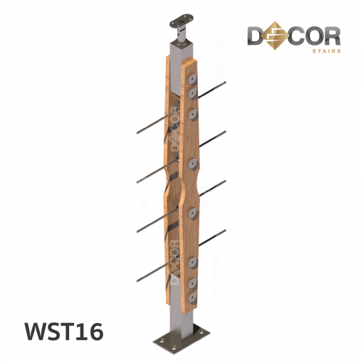 ราวบันได กันตก สแตนเลส | WST16 เสาสแตนเลสประกบไม้ กันตกสแตนเลส รูปร่างที่ 6 | Décor Stairs