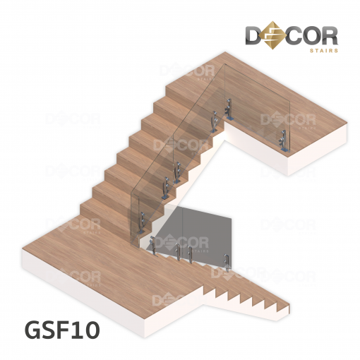 ราวบันได ราวกันตกกระจกเทมเปอร์ | รุ่น GSF10 เสาสั้นยึดกระจก ราวกระจกบานเปลือย | สีแสตนเลส | Decor Stairs