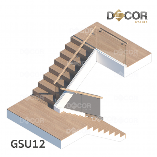 ราวบันได ราวกันตกกระจกเทมเปอร์ | รุ่น GSU12 รางแสตนเลส  ก้านรับราวมือจับข้างกระจก | สีแสตนเลส | Decor Stairs