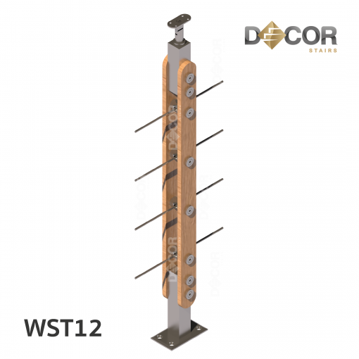 ราวบันได กันตก สแตนเลส | WST12 เสาสแตนเลสประกบไม้ กันตกสแตนเลส รูปร่างที่ 2 | Décor Stairs